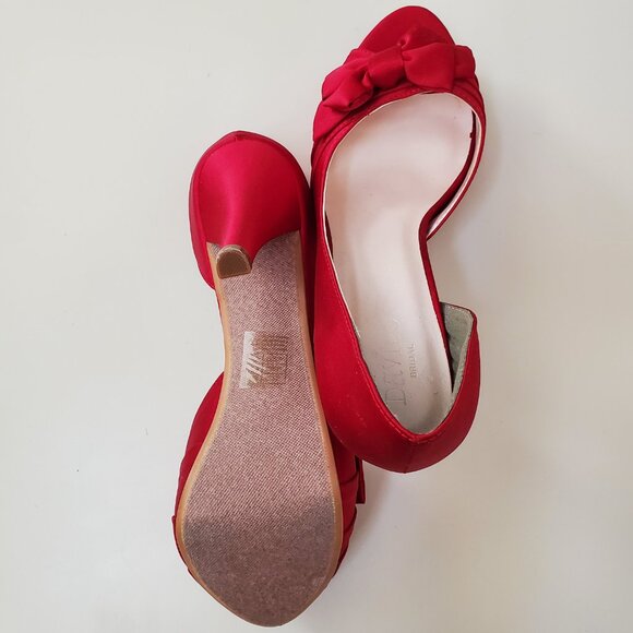 Davids bridal red Satin D'Orsay pump shoes - Picture 5 of 6